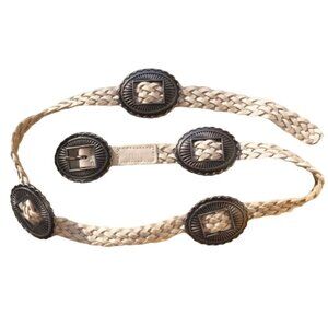 Guess made in Italy woven Boho silver color metal concho leather belt